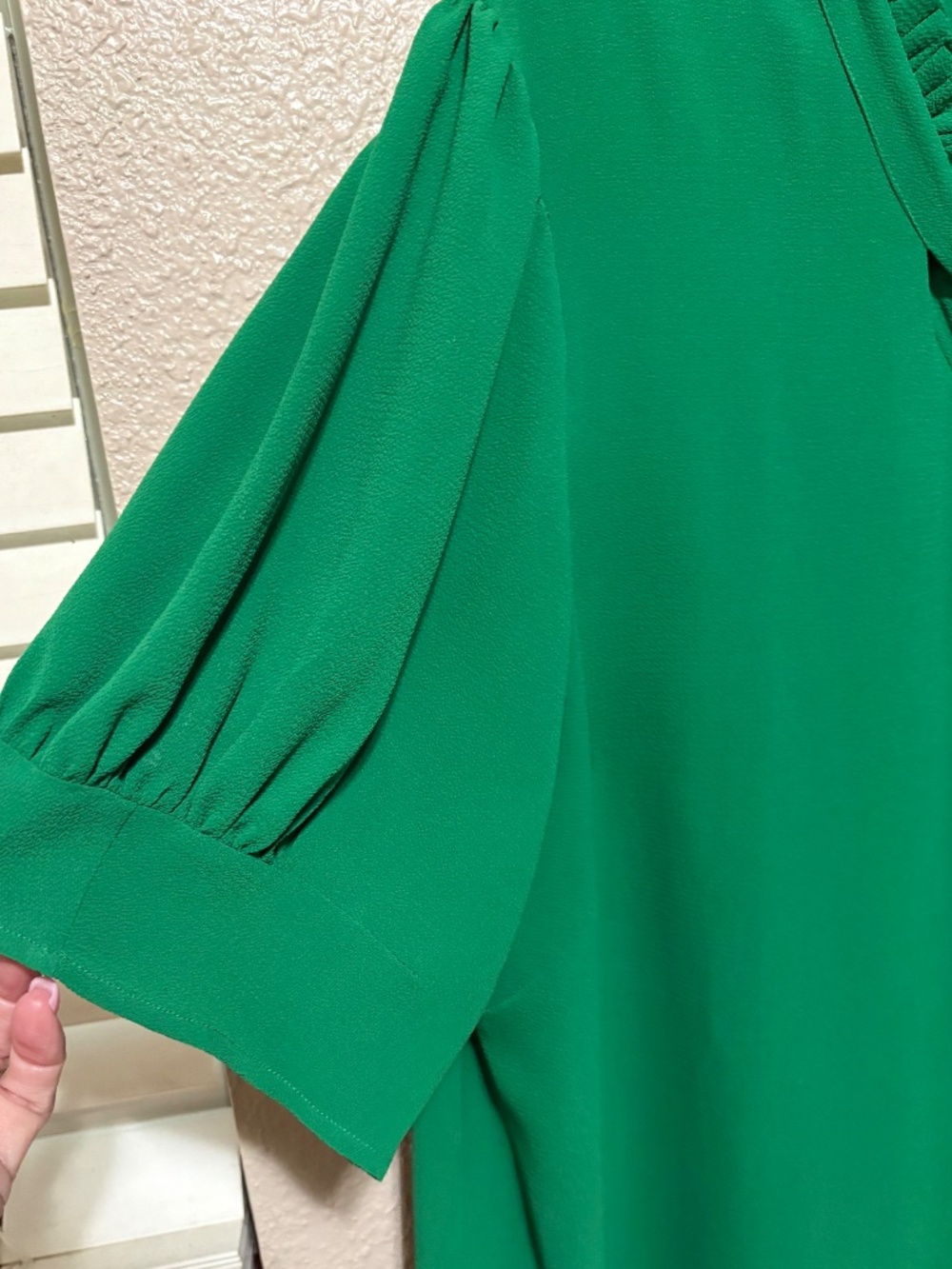 CeCe Green Pleated Ruffle Tie Neck Blouse - Picture 4 of 9